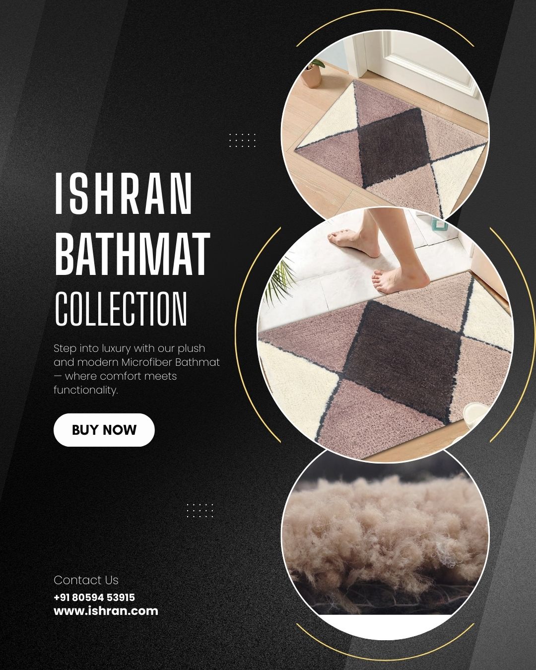 Premium Microfiber Bathmat | Soft Non-Slip Mat | Ishran