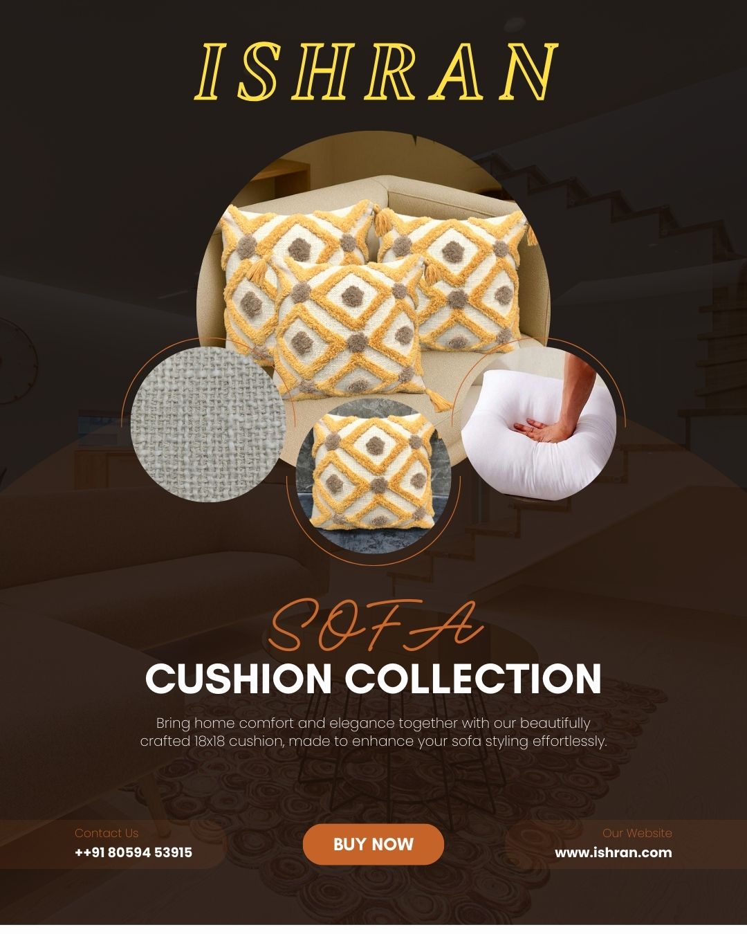 Premium Slub Tufted Cushion 18x18” | Ishran