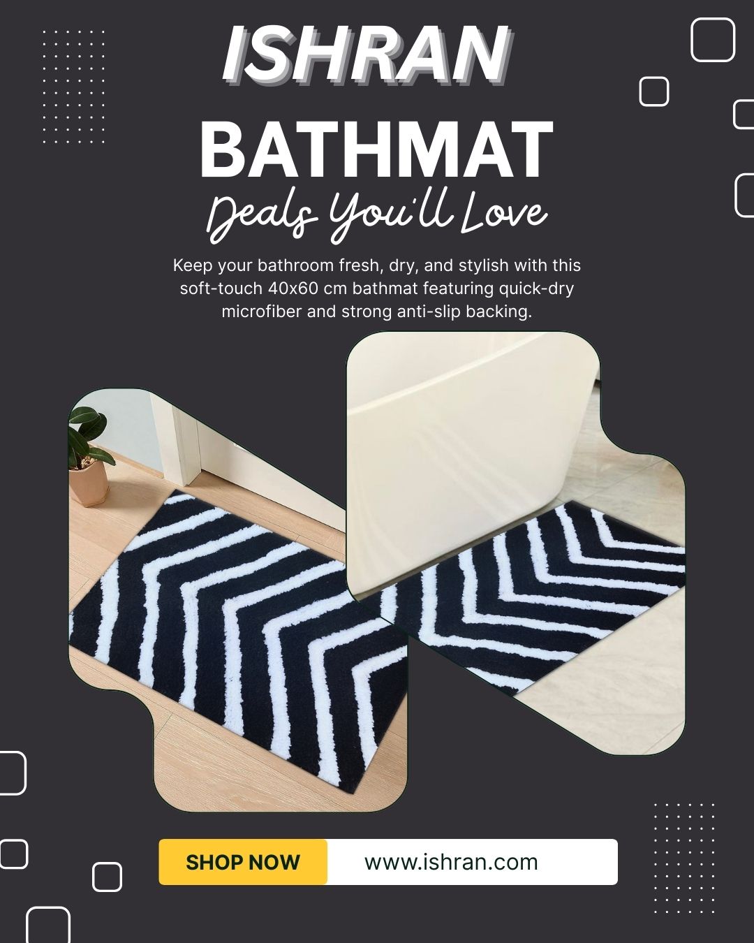 Premium Heavy Quality Microfiber Bathmat 40x60 Cm | Ishran