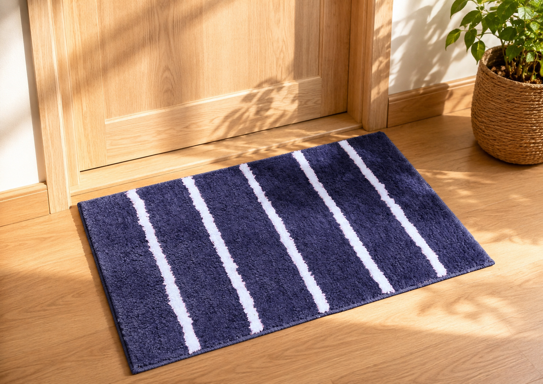 Is ISHRAN Navy Blue Striped Bath Mat the Best Stylish & Absorbent Choice?