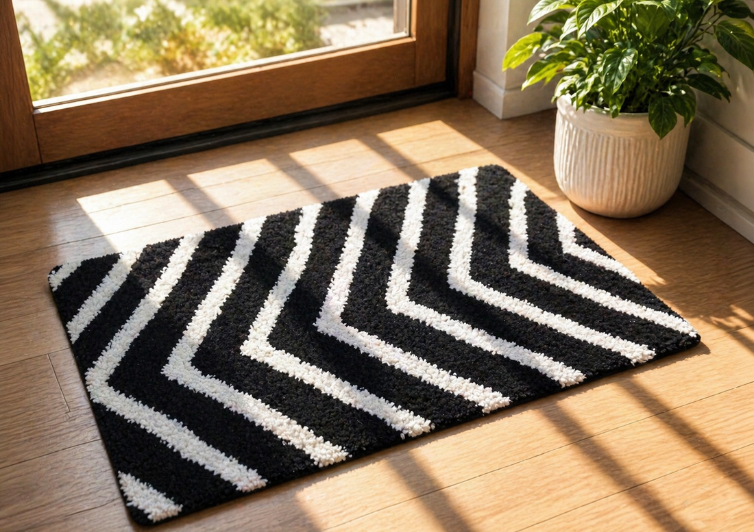 Black & White Zigzag Bath Mat for Stylish Homes | Ishran