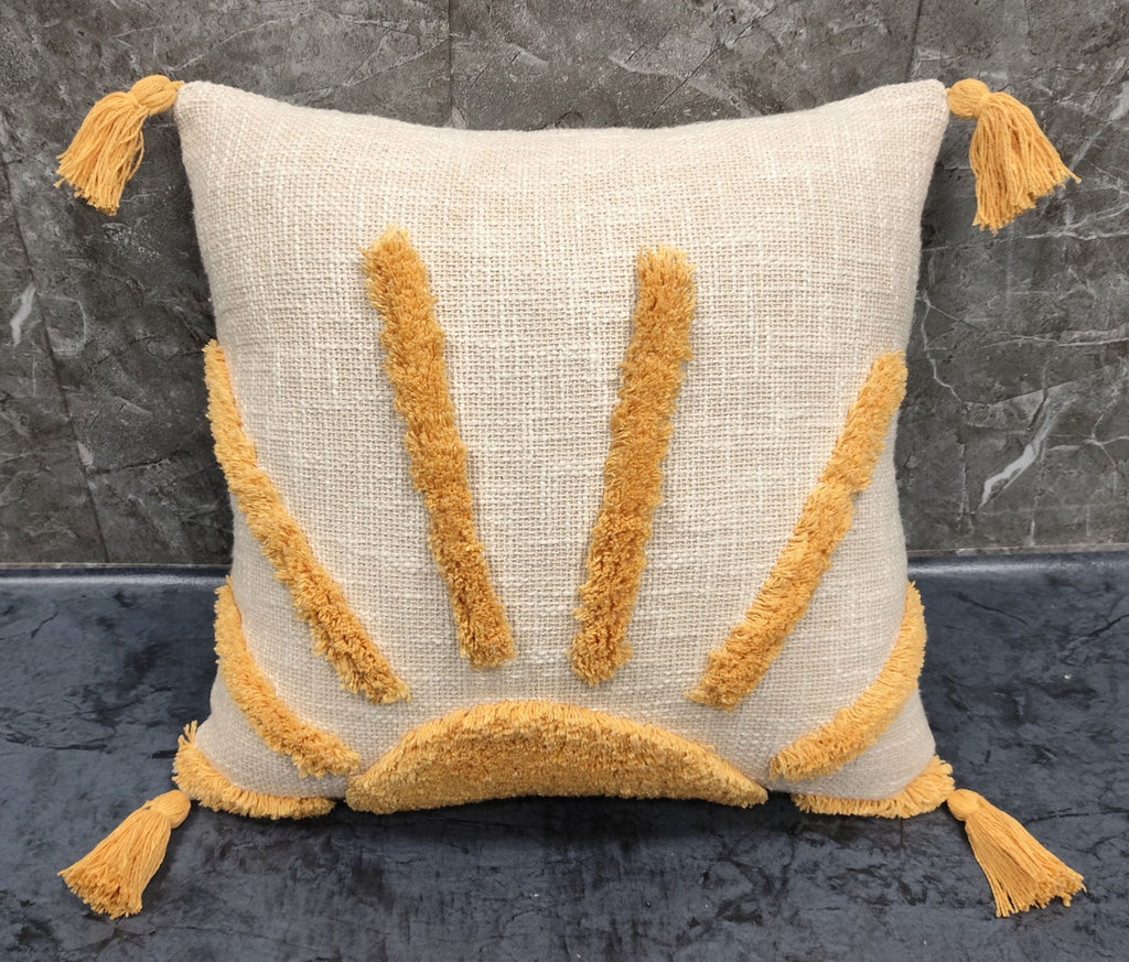 Premium Sun Design Cushion for Sofa Tufted Slub Cotton Set