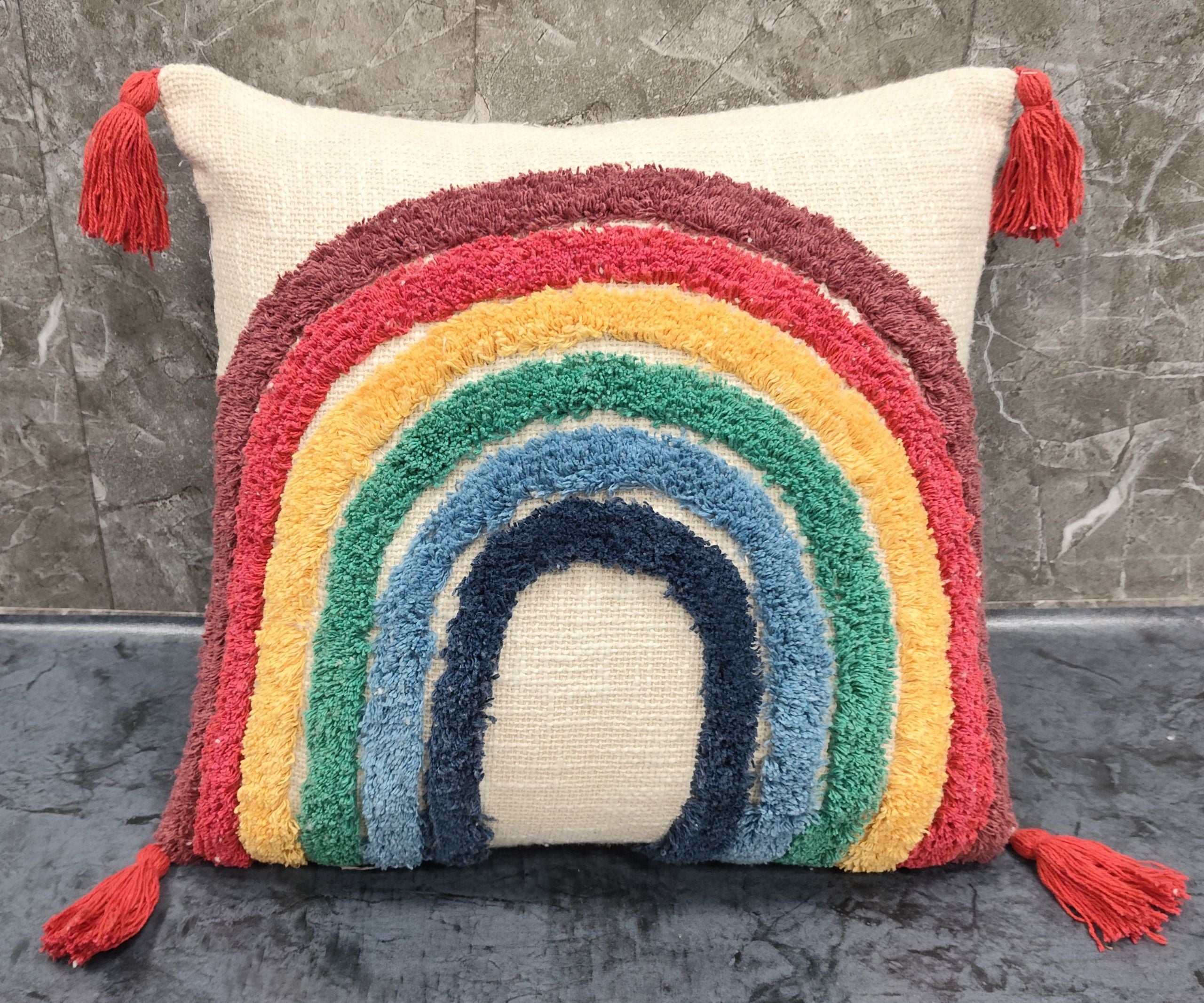 Elegant Rainbow Cushion Set with Vibrant Multi Color Tufted Pattern