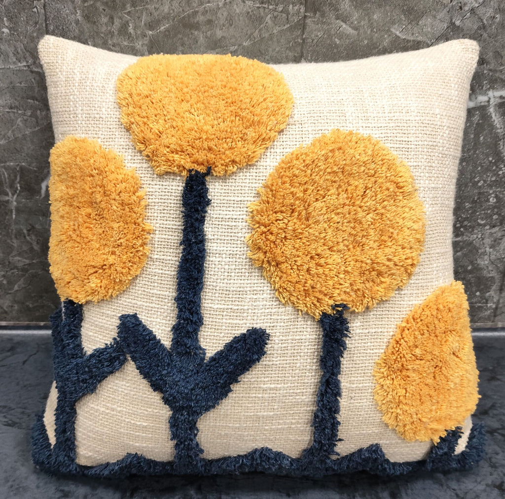 Stylish custom pillow cover with flower tufted design, slub cotton cushion for modern home décor