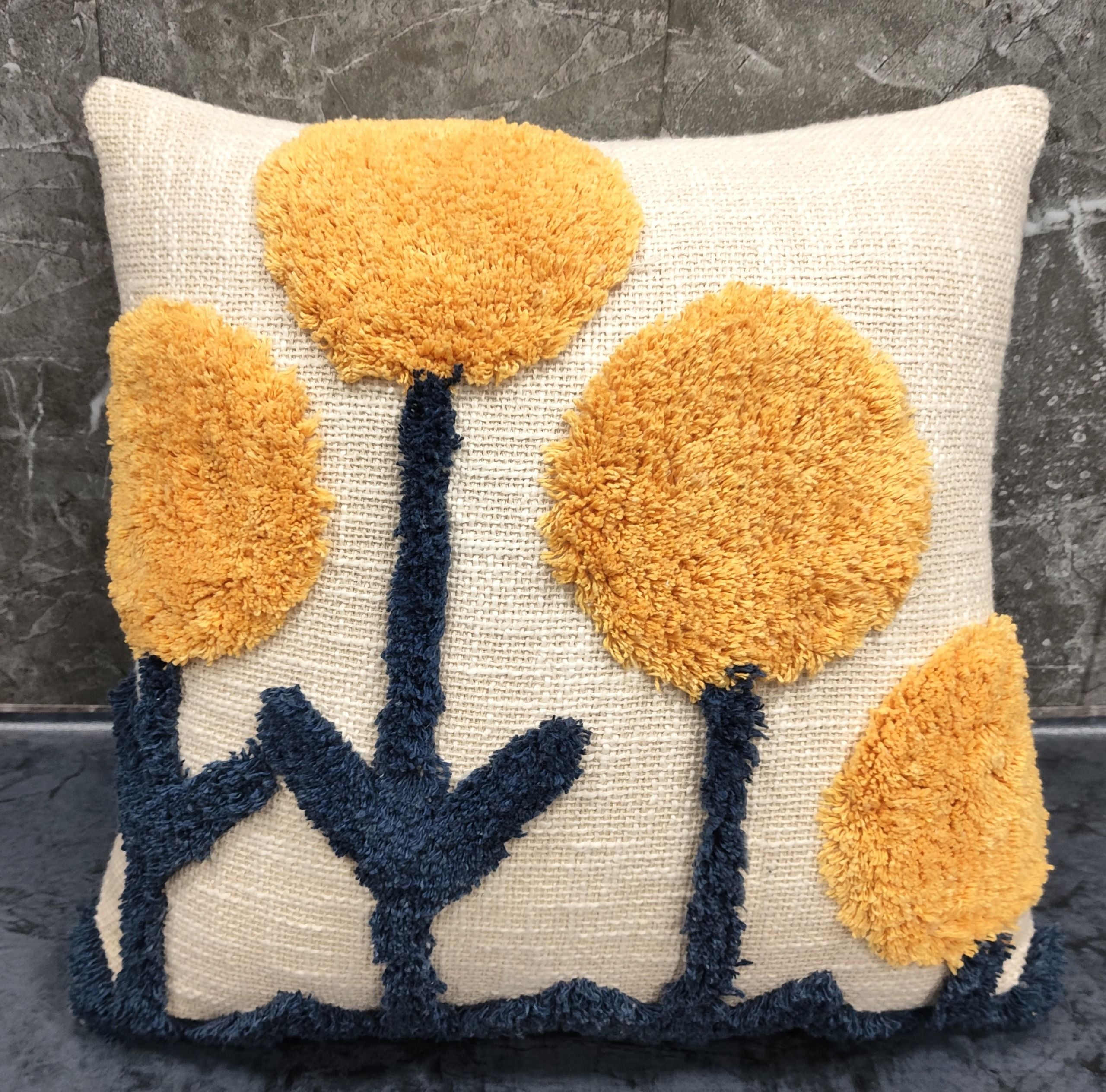 Stylish custom pillow cover with flower tufted design, slub cotton cushion for modern home décor