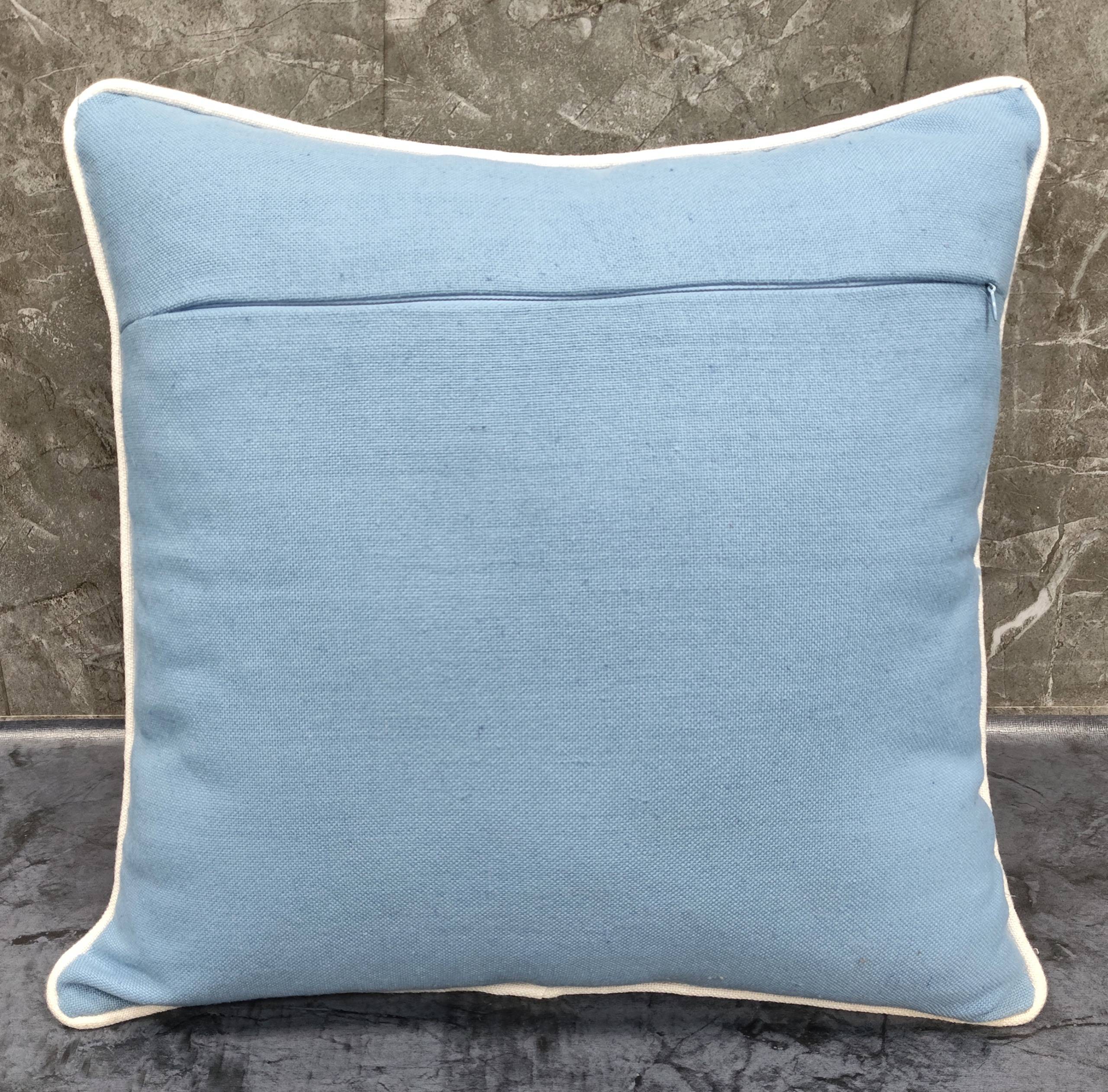 Floor Cushion featuring a slub woven cover in soft blue with cream piping, ideal for stylish home décor.