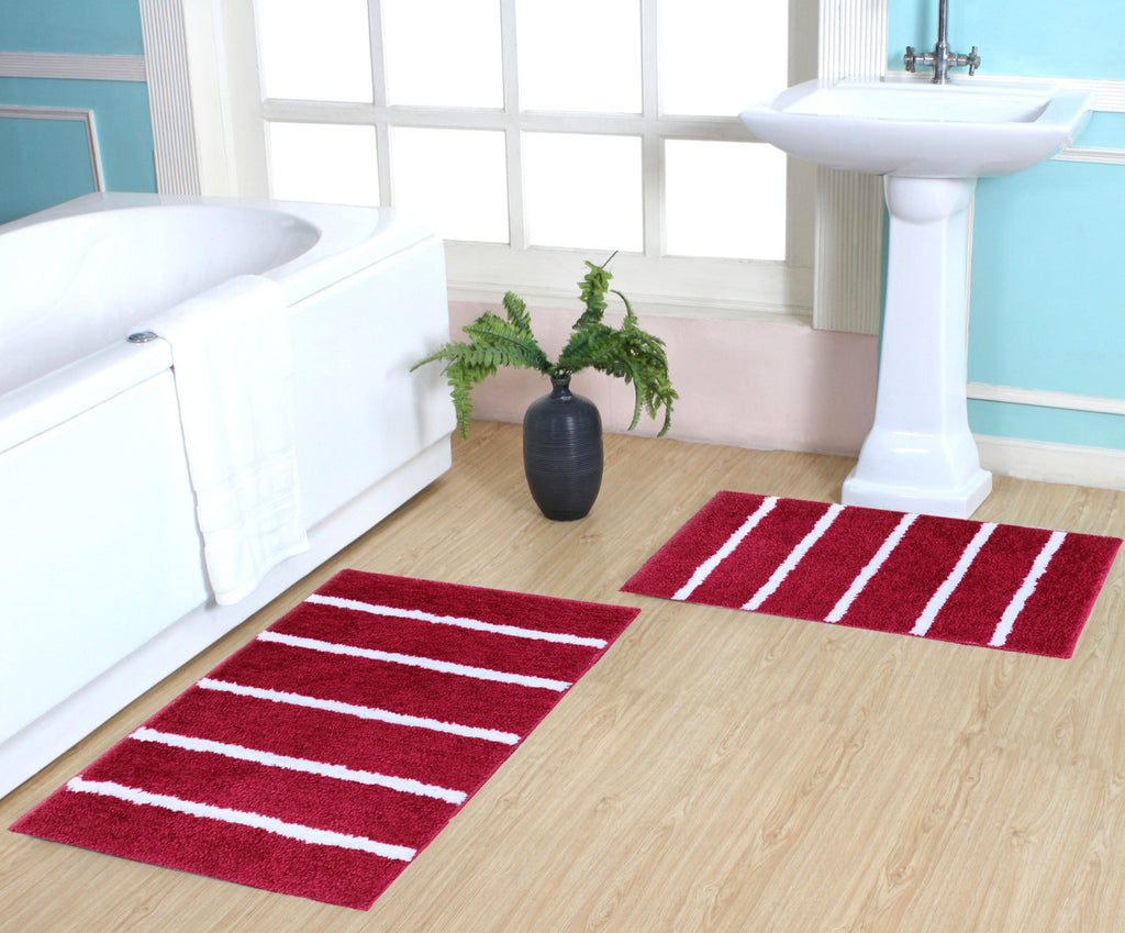 Best Rug | Microfiber Stripe Bathmat 2 Pcs Set by Ishran placed at the entrance, offering stylish comfort.