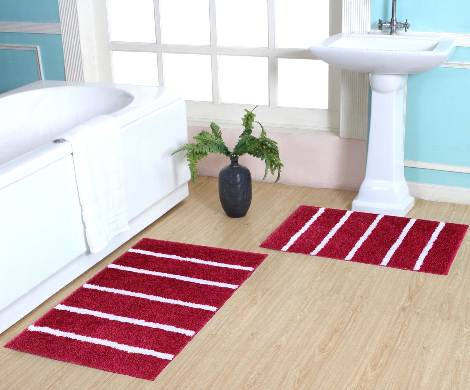 Best Rug | Microfiber Stripe Bathmat 2 Pcs Set by Ishran placed at the entrance, offering stylish comfort.