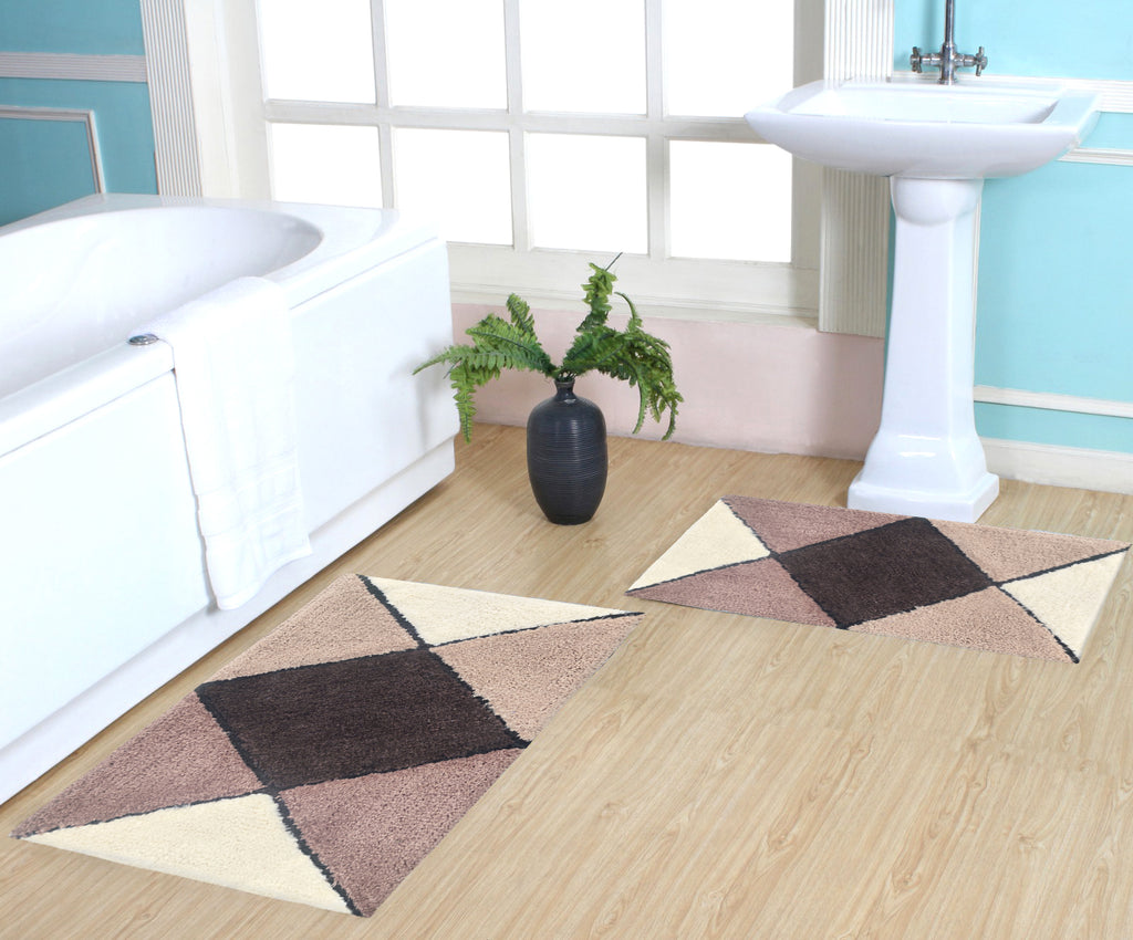 Bathroom Rug Microfiber Tufted Bathmat 2Pcs Set in stylish geometric design for everyday use in bathrooms.