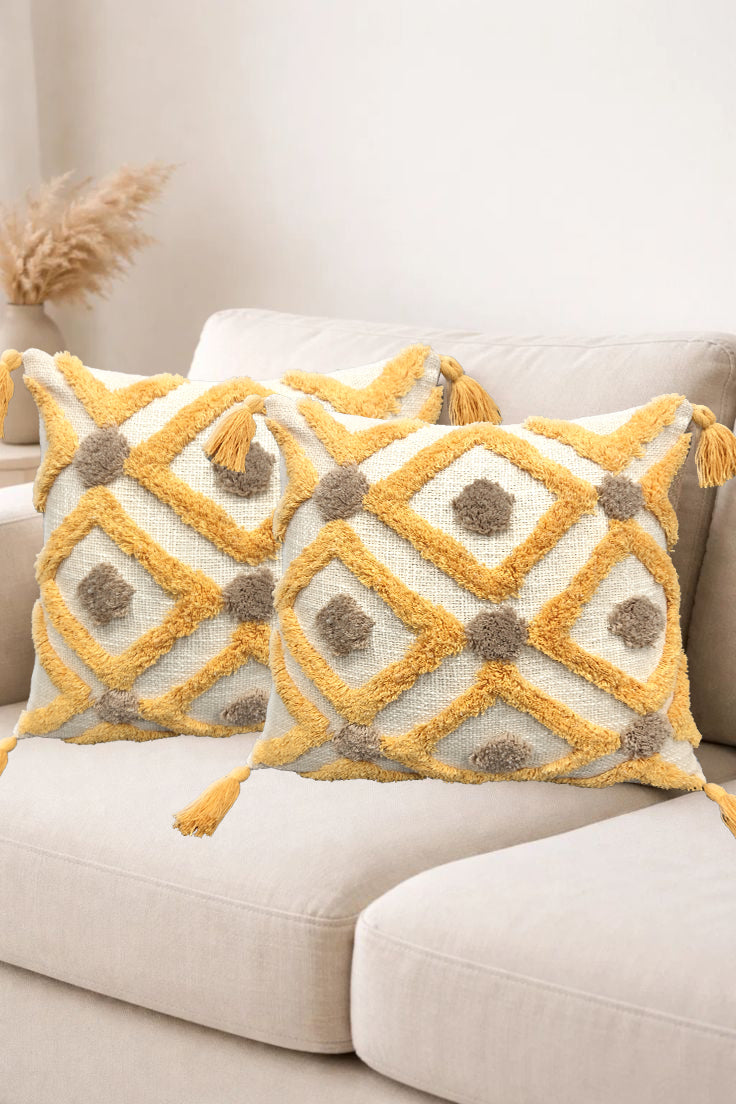 Tufted Slub Cotton Sofa Cushion Cover 2 Pcs Set 18x18 Decorative Design