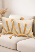 Sun Tufted Cotton Cushion for Sofa 2 Pcs Set 18x18 Slub Fabric Design