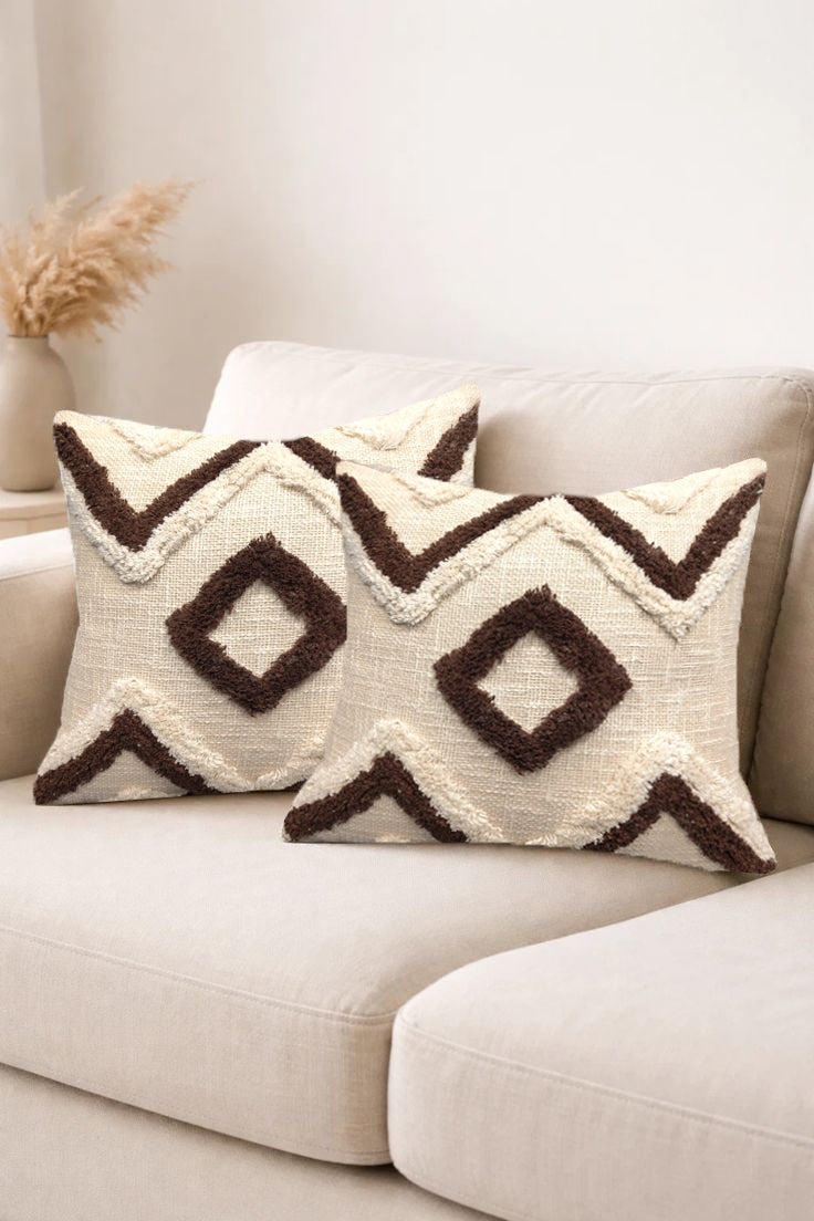 Tufted Cushion 2 Pcs Set 18x18 Slub Cotton Decorative Design