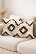 Tufted Cushion 2 Pcs Set 18x18 Slub Cotton Decorative Design