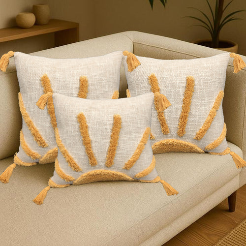 Sun Tufted Cotton Best Pillow 3 Pcs Set 18x18 Slub Fabric Design