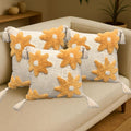 Flower tufted feather cushion set in slub cotton, 3 pcs decorative feather cushion for sofa and home décor